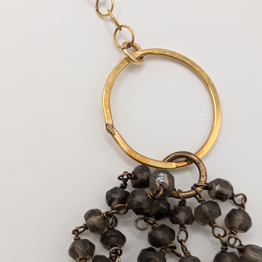 NASHELLE Beaded Necklace Tiered Gold with Gray Brown Beads - Picture 9 of 9